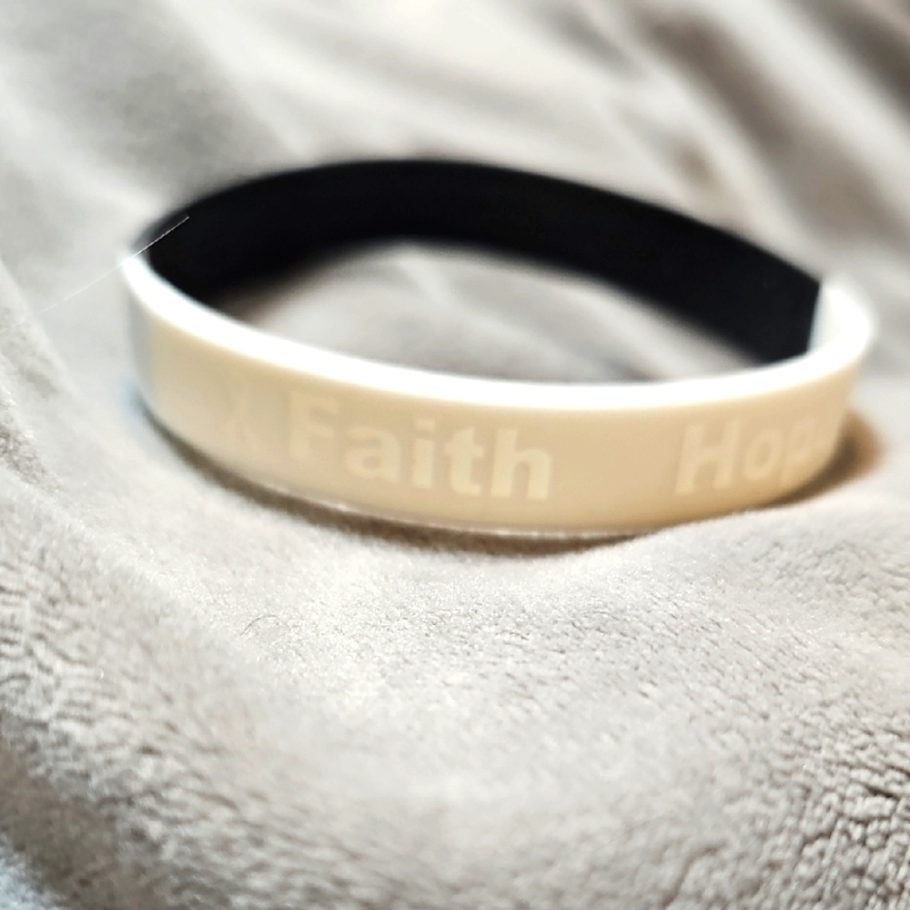 Faith Hope Love Strength Black And White Rubber Bracelet